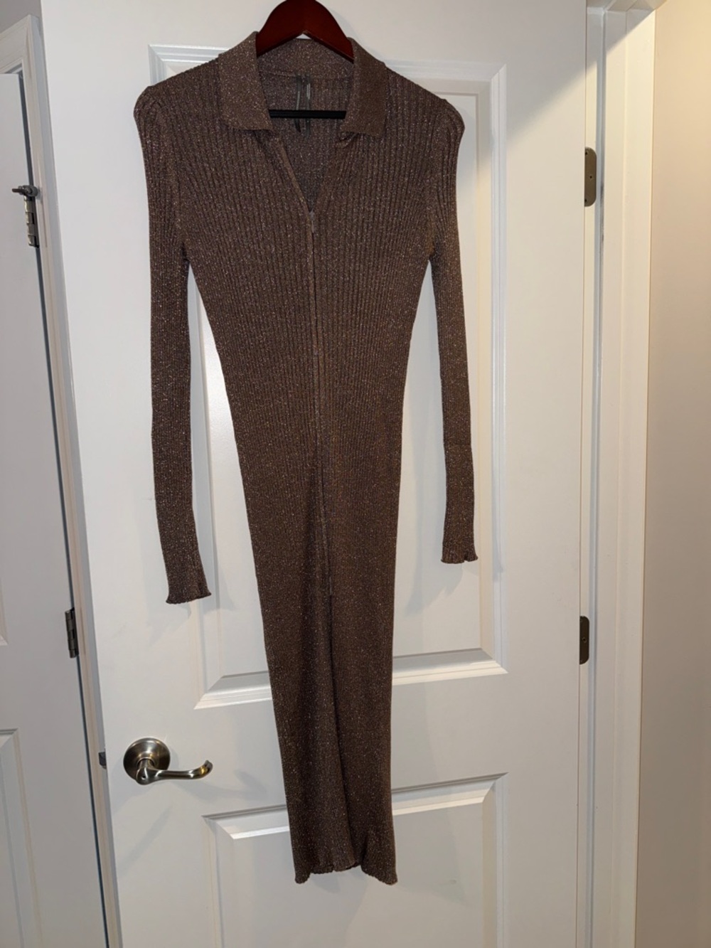 Anthropologie Shimmery Chocolate Brown Ribbed Midi Dress